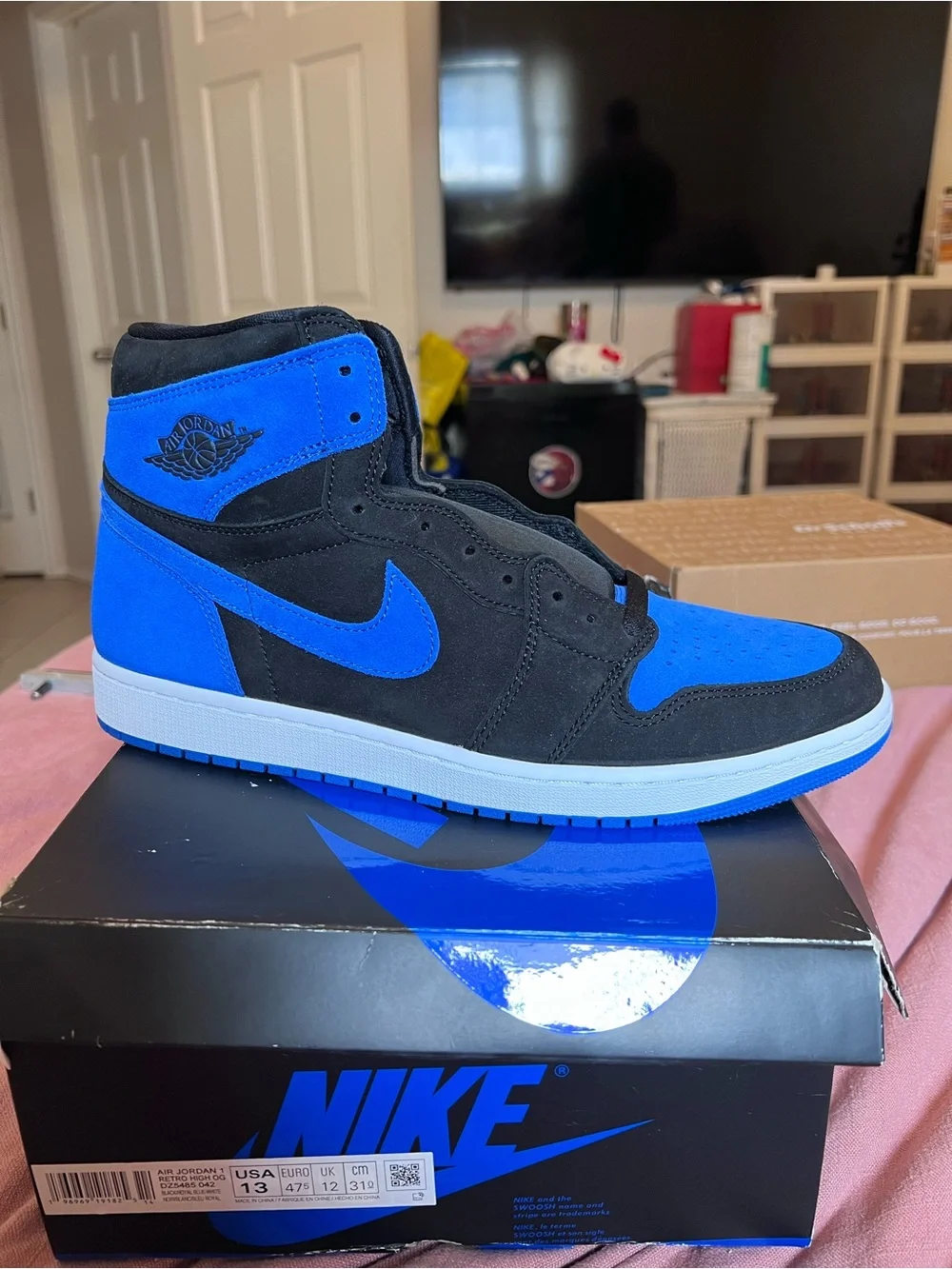 Jordan High-Top Sneakers in Black & Royal Blue